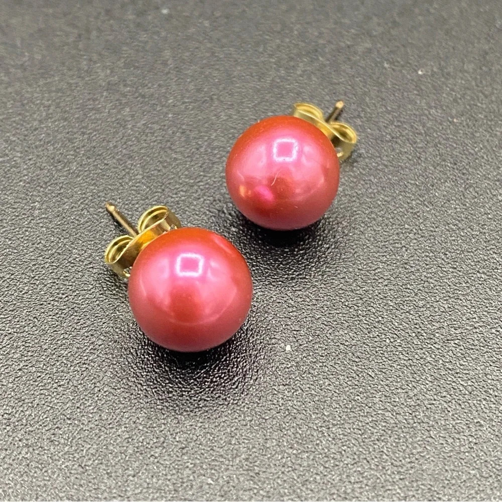 Hot Pink Fuschia Faux Pearl Studs - Picture 10 of 10